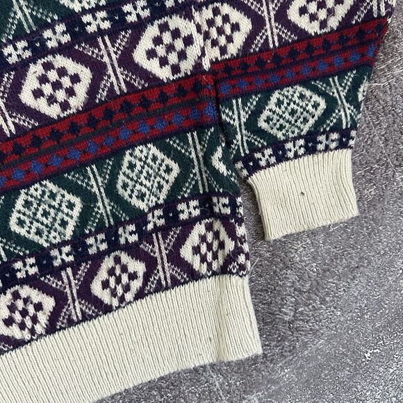 Men's Vintage 90's Reed St James Tribal Aztec Wool Knit Crewneck Sweater Sz L - Picture 2 of 4